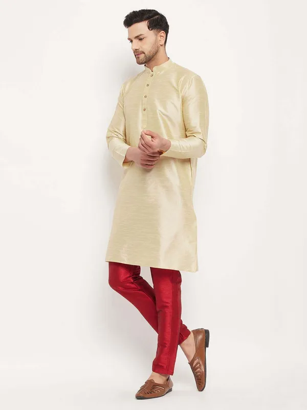 Beige_Cotton_Silk_Solid_A-Line_Kurta_For_Men