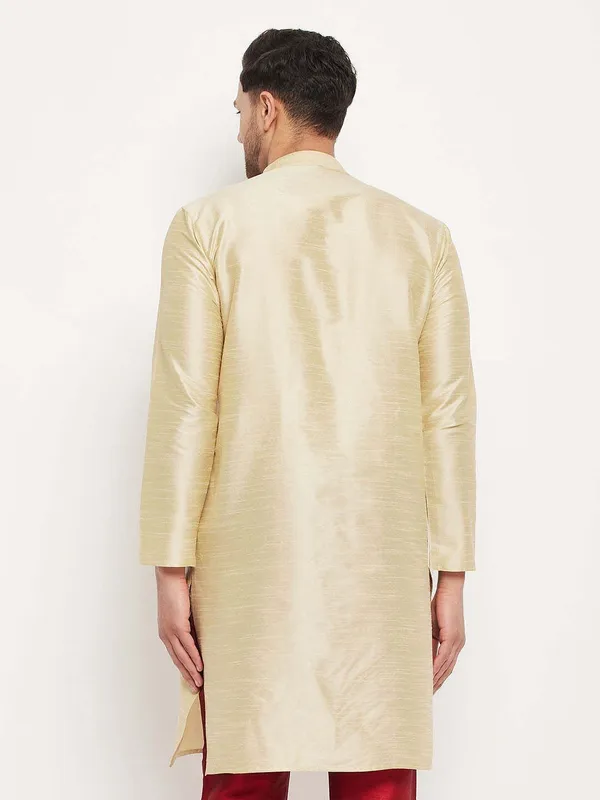 Beige_Cotton_Silk_Solid_A-Line_Kurta_For_Men