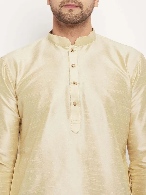 Beige_Cotton_Silk_Solid_A-Line_Kurta_For_Men