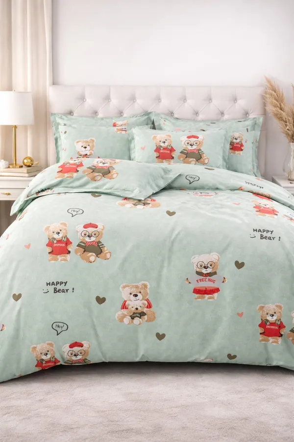 Happy_Bear_Printed_Bedding_Set_Mint_Green_Duvet_Cover_With_Pillow_Coverskids_Bedsheet