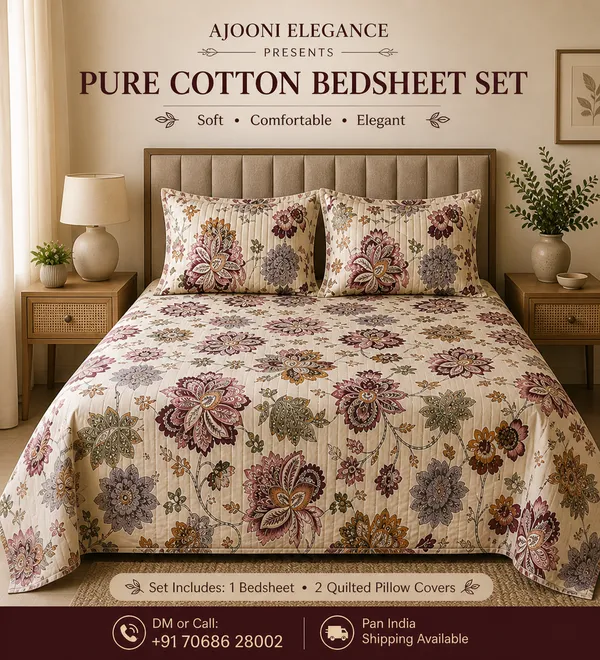 Floral_Print_Sheer_Curtain_With_Embroidered_Details_Super_King_Bedsheet_With_Quilted_Pillow_Covers_(Super_King_Size(108*108))