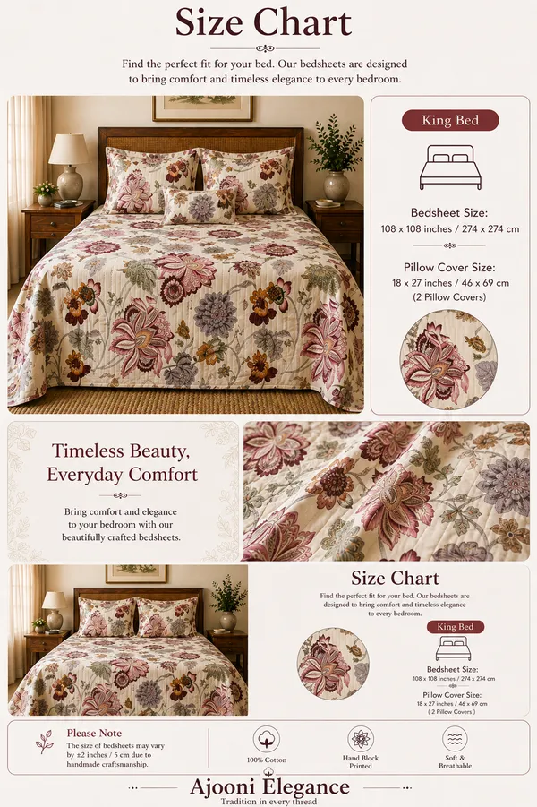 Floral_Print_Sheer_Curtain_With_Embroidered_Details_Super_King_Bedsheet_With_Quilted_Pillow_Covers_(Super_King_Size(108*108))