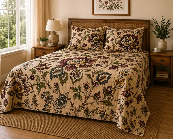 Floral_Print_With_Decorative_Bird_And_Flower_Design_Super_King_Bedsheet_With_Quilted_Pillow_Covers(Super_King_Size(108*108))
