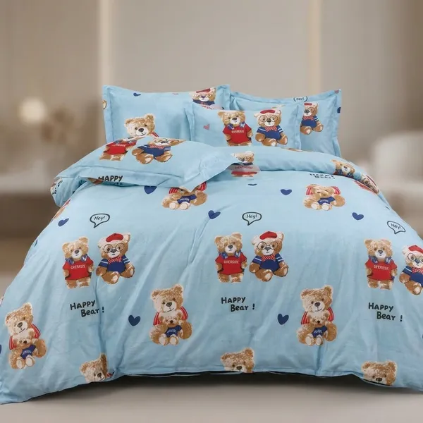 Happy_Bear_Cartoon_Printed_Comforter_Set_With_Bedsheet_And_Pillow_Covers_Sky_Blue_Kids_Bedsheet