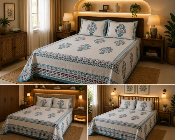 Block_Print_Cotton_Fabric_Material_King_Bedsheet_With_2_Pillow_Covers_Multicolor_Design_With_White_&_Blue(Super_King_Size(108*108))