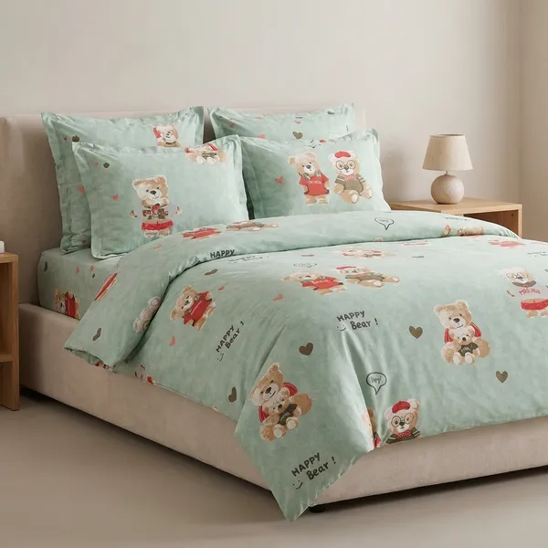 Happy_Bear_Printed_Bedding_Set_Mint_Green_Duvet_Cover_With_Pillow_Coverskids_Bedsheet