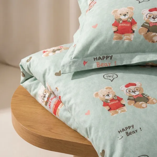 Happy_Bear_Printed_Bedding_Set_Mint_Green_Duvet_Cover_With_Pillow_Coverskids_Bedsheet