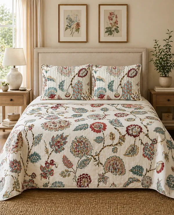 Traditional_Floral_Print_Fabric_Nature_Bloom_Collection_Super_King_Bedsheet_With_Quilted_Pillow_Covers_(Super_King_Size(108*108))