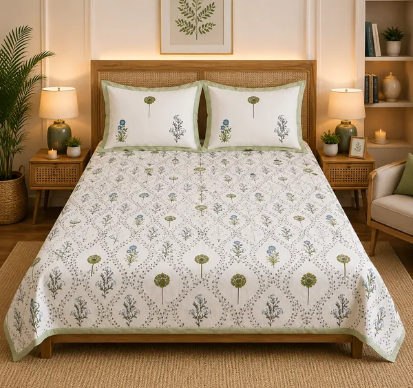 Elegant_Pure_Cotton_Bedsheet_with_delicate_floral_prints,_crafted_for_timeless_comfort_and_graceful_bedroom_styling_with__2_Pillow_Covers_(Super_King_Size(108*108))