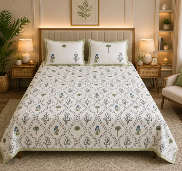 Elegant_Pure_Cotton_Bedsheet_with_delicate_floral_prints,_crafted_for_timeless_comfort_and_graceful_bedroom_styling_with__2_Pillow_Covers_(Super_King_Size(108*108))