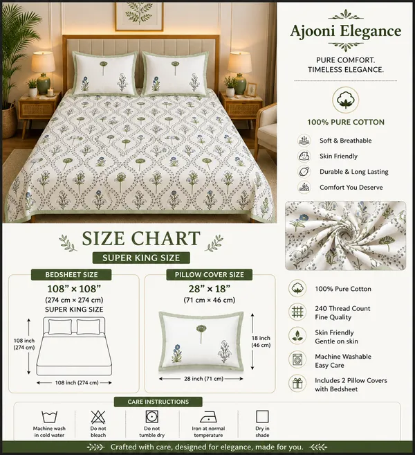 Elegant_Pure_Cotton_Bedsheet_with_delicate_floral_prints,_crafted_for_timeless_comfort_and_graceful_bedroom_styling_with__2_Pillow_Covers_(Super_King_Size(108*108))