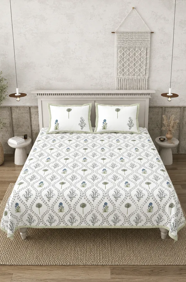 Elegant_Pure_Cotton_Bedsheet_with_delicate_floral_prints,_crafted_for_timeless_comfort_and_graceful_bedroom_styling_with__2_Pillow_Covers_(Super_King_Size(108*108))