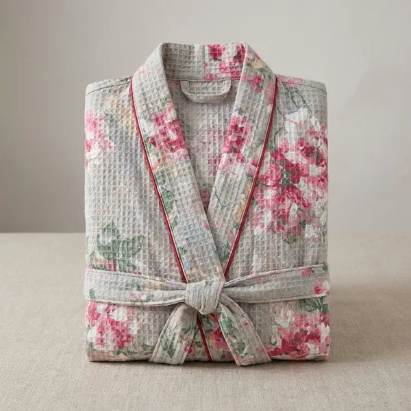 Pure_Waffle_Cotton_Floral_Print_Bathrobe_For_Womenfree_Size