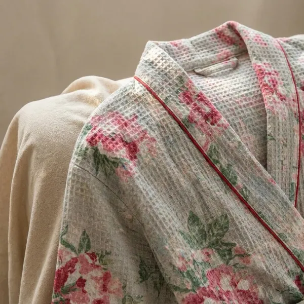Pure_Waffle_Cotton_Floral_Print_Bathrobe_For_Womenfree_Size