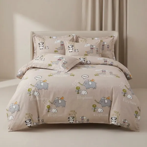 Cartoon_Animal_Printed_Bedding_Set_With_Elephants,_Pandas,_And_Giraffeskids_Bedsheet