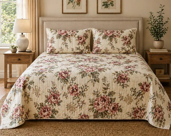 Floral_Print_Super_King_Bedsheet_With_Quilted_Pillow_Covers_With_Decorative_Butterfly(Super_King_Size(108*108))