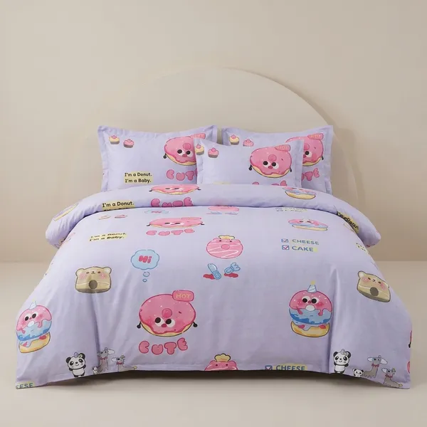 Cute_Donut_&_Cake_Print_Bedsheet_Set_With_Pillow_Covers_Purplekids_Bedsheet