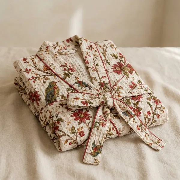 Pure_Waffle_Cotton_Floral_Print_Bathrobe_For_Women_Free_Size