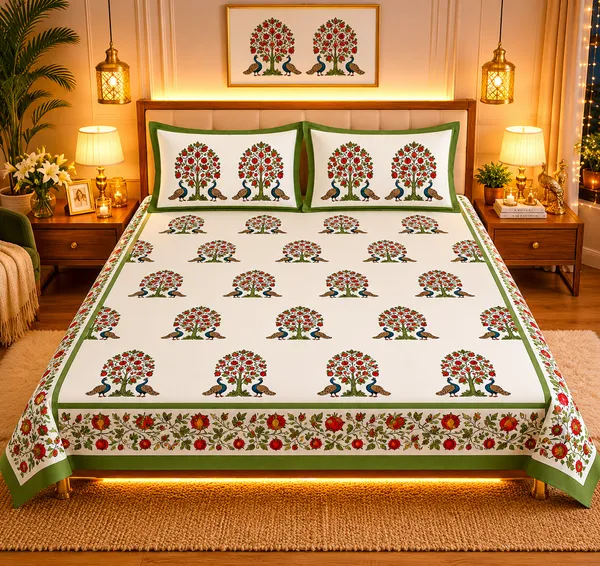 Traditional_Floral_Print_Fabric_Nature_Bloom_Collection_Super_King_Bedsheet_With__2_Pillow_Covers_(Super_King_Size(108*108))