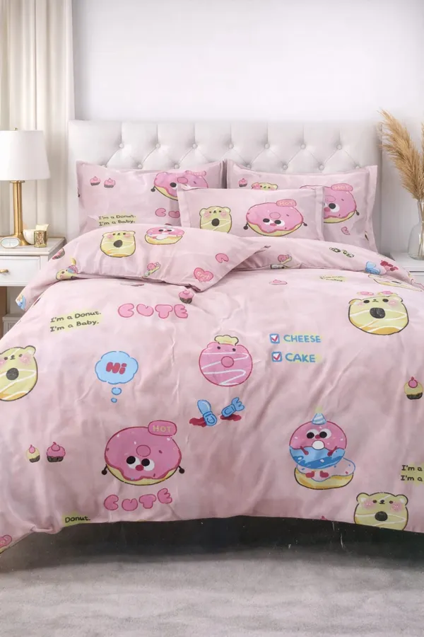 Cute_Donuts_&_Cake_Print_Pink_Bedding_Set_Super_King_Bedkids_Bedsheet