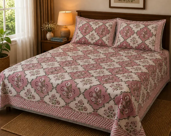 Vintage_Print_Fabric_Material_King_Bedsheet_With_2_Pillow_Covers_Multicolor_Design_With_White_&_Peace(Super_King_Size(108*108))