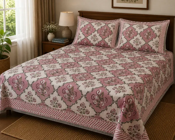 Vintage_Print_Fabric_Material_King_Bedsheet_With_2_Pillow_Covers_Multicolor_Design_With_White_&_Peace(Super_King_Size(108*108))