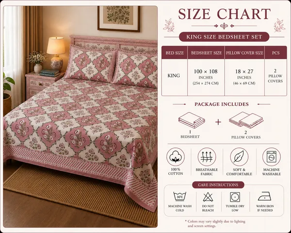 Vintage_Print_Fabric_Material_King_Bedsheet_With_2_Pillow_Covers_Multicolor_Design_With_White_&_Peace(Super_King_Size(108*108))