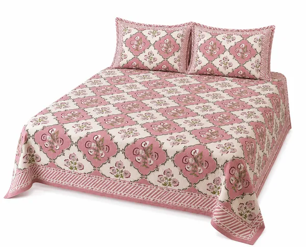 Vintage_Print_Fabric_Material_King_Bedsheet_With_2_Pillow_Covers_Multicolor_Design_With_White_&_Peace(Super_King_Size(108*108))