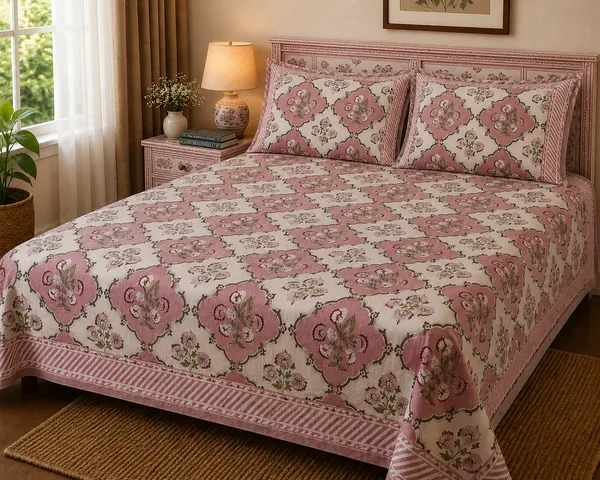 Vintage_Print_Fabric_Material_King_Bedsheet_With_2_Pillow_Covers_Multicolor_Design_With_White_&_Peace(Super_King_Size(108*108))