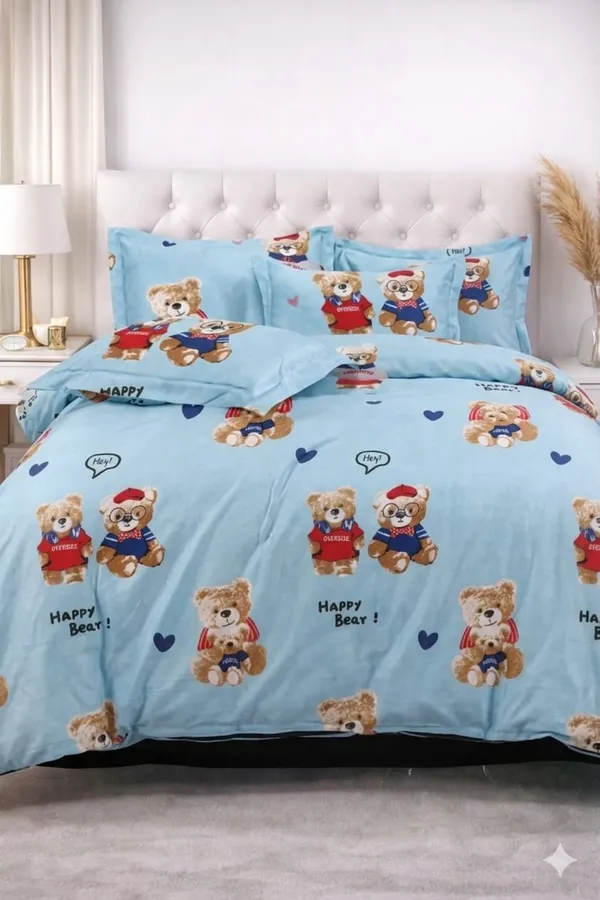 Happy_Bear_Cartoon_Printed_Comforter_Set_With_Bedsheet_And_Pillow_Covers_Sky_Blue_Kids_Bedsheet