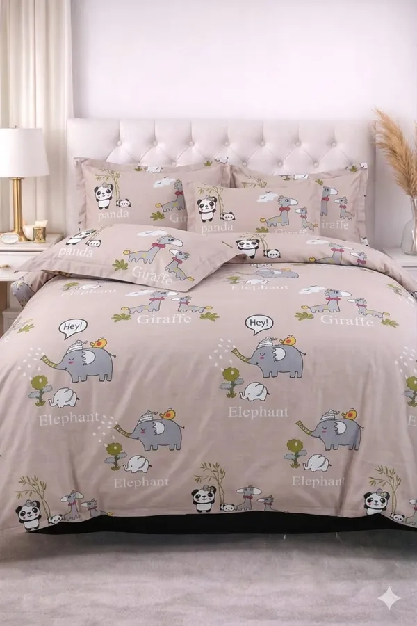 Cartoon_Animal_Printed_Bedding_Set_With_Elephants,_Pandas,_And_Giraffeskids_Bedsheet