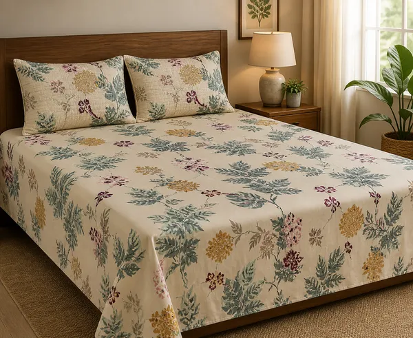 Floral_Traditional_Super_King_Size_Super_King_Bedsheet_With_Quilted_Pillow_Covers_(Super_King_Size(108*108))