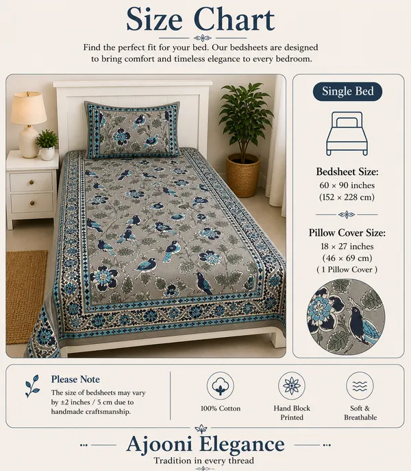 Kalamkari_Decorative_Floral_Print_Fabric_Brown_&_White_Stripe_Pattern_with_Vintage_Botanical_Design(Single_Bedsheet)