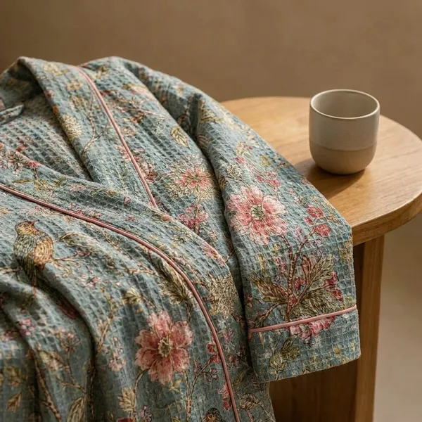 Pure_Waffle_Cotton_Floral_Print_Robe_For_Women_Free_Size