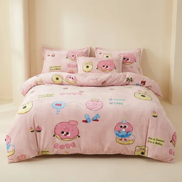Cute_Donuts_&_Cake_Print_Pink_Bedding_Set_Super_King_Bedkids_Bedsheet