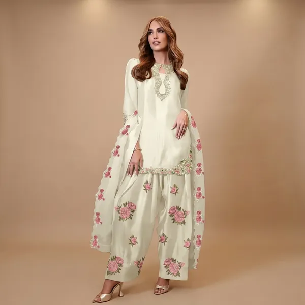 White_Soft_Fendy_Fabric_Suit_Set_For_Women