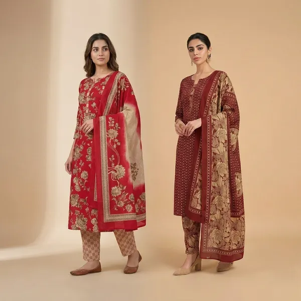 Maroon_And_Red__Cotton_Suit_Set_For_Women_Pack_Of_2