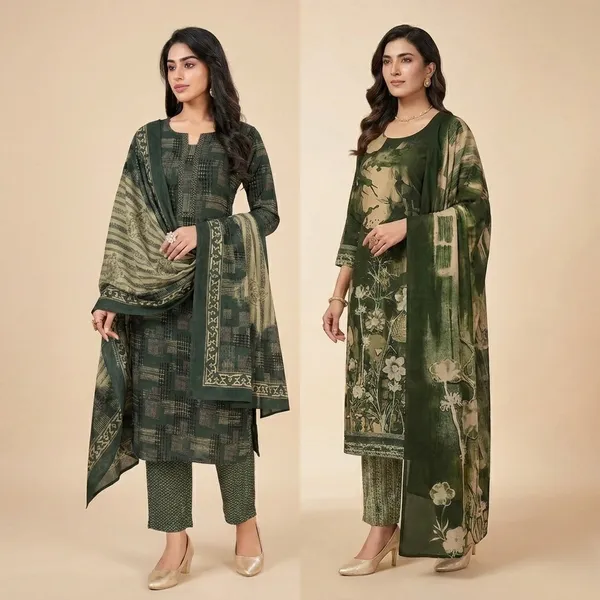 Green_Cotton_Suit_Set_For_Women_Pack_Of_2