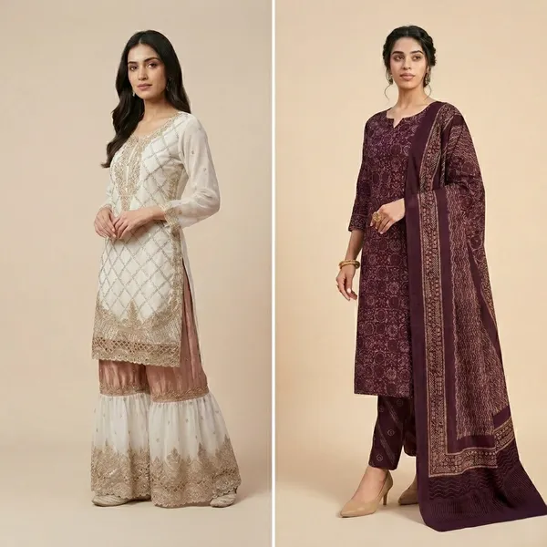 Maroon_And_Cream_Cotton_Suit_Set_For_Women_Pack_Of_2
