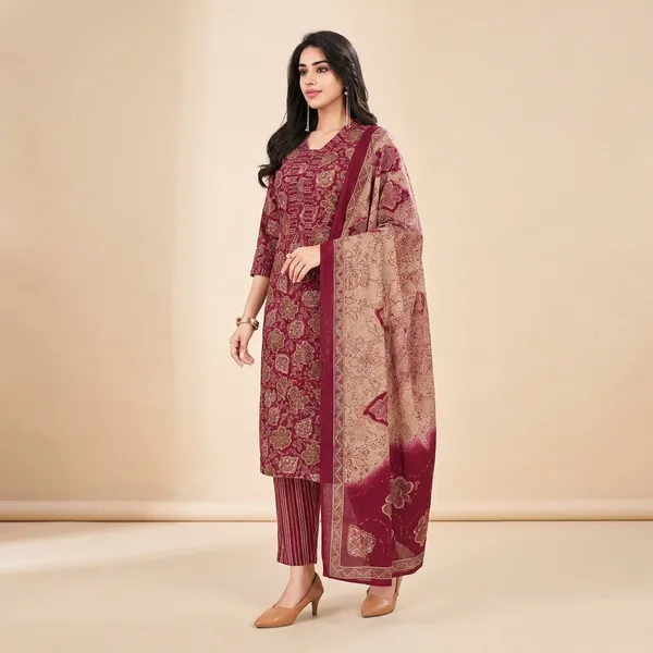 Maroon_Cotton_Suit_Set_For_Women