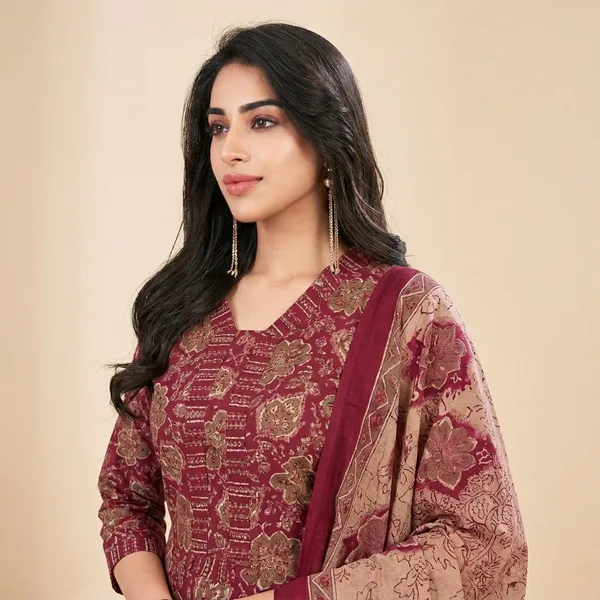 Maroon_Cotton_Suit_Set_For_Women