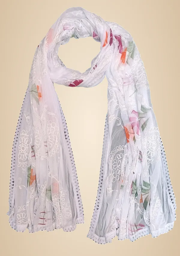 White_Pure_Cotton_Embroidered_Dupatta_For_Women