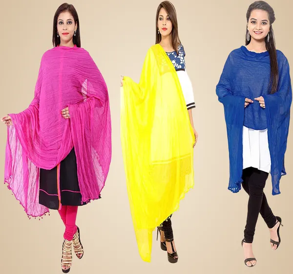 Multicolor_Cotton_Blend_Solid_Dupatta_For_Women_(Pack_Of_3)