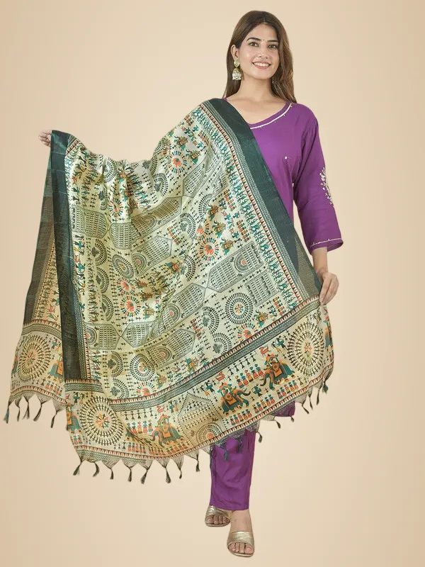 Green_Silk_Blend_Printed_Dupatta_For_Women