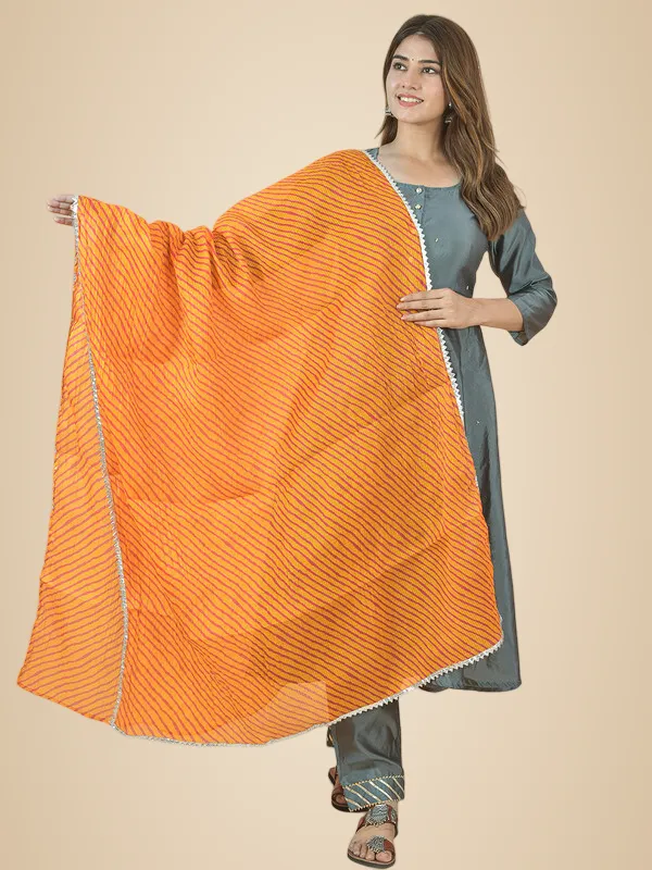 Silver_And_Orange_Kota_Doria_Striped_Dupatta_For_Women