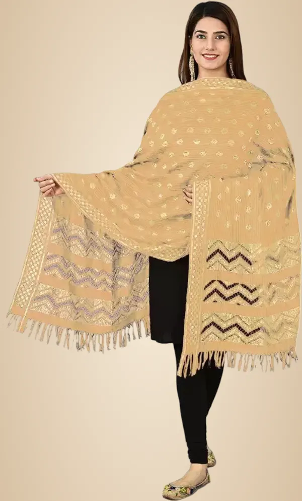 Beige_Silk_Blend_Self_Design_Dupatta_For_Women