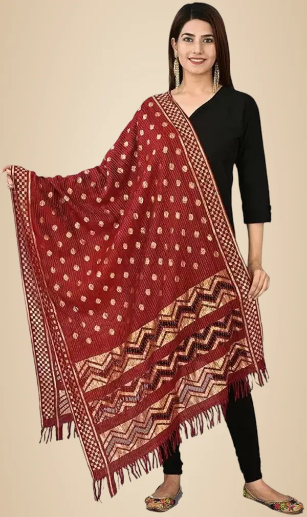 Maroon_Silk_Blend_Self_Design_Dupatta_For_Women