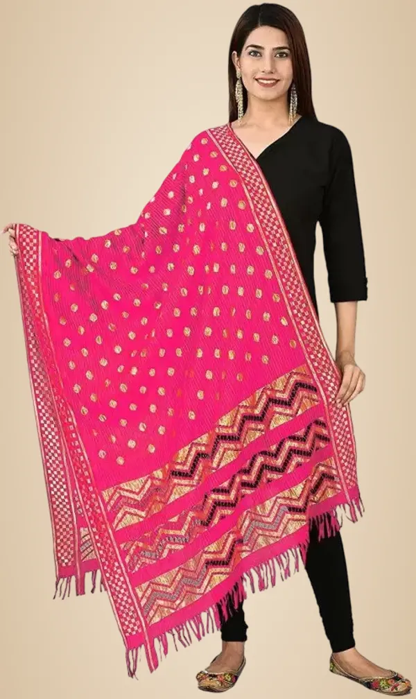 Pink_And_Yellow_Silk_Blend_Self_Design_Dupatta_For_Women