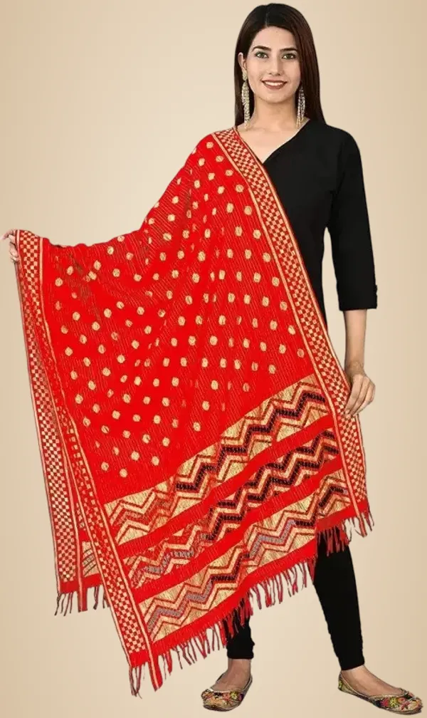 Red_Silk_Blend_Self_Design_Dupatta_For_Women