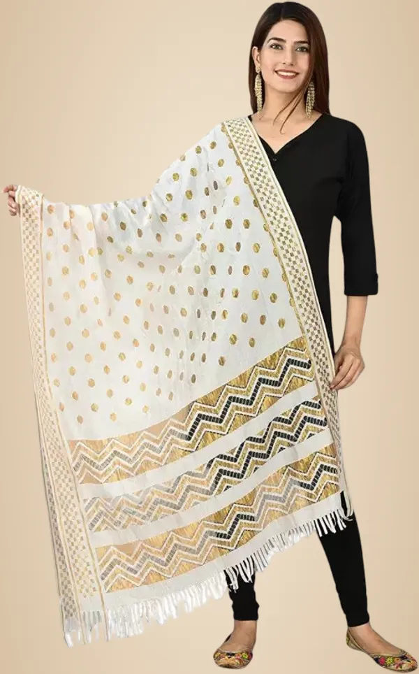 White_Silk_Blend_Self_Design_Dupatta_For_Women